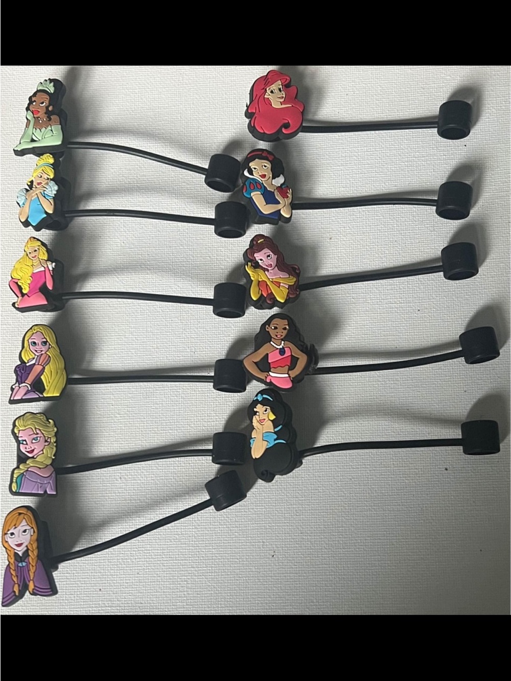Disney Princess straw cover accessories- Black with Multicolor Character Accents